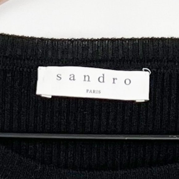 Sandro Paris Wool Blend Ribbed Knit Fitted Lace Up Long Sleeve Crew Neck Sweater - Picture 3 of 7